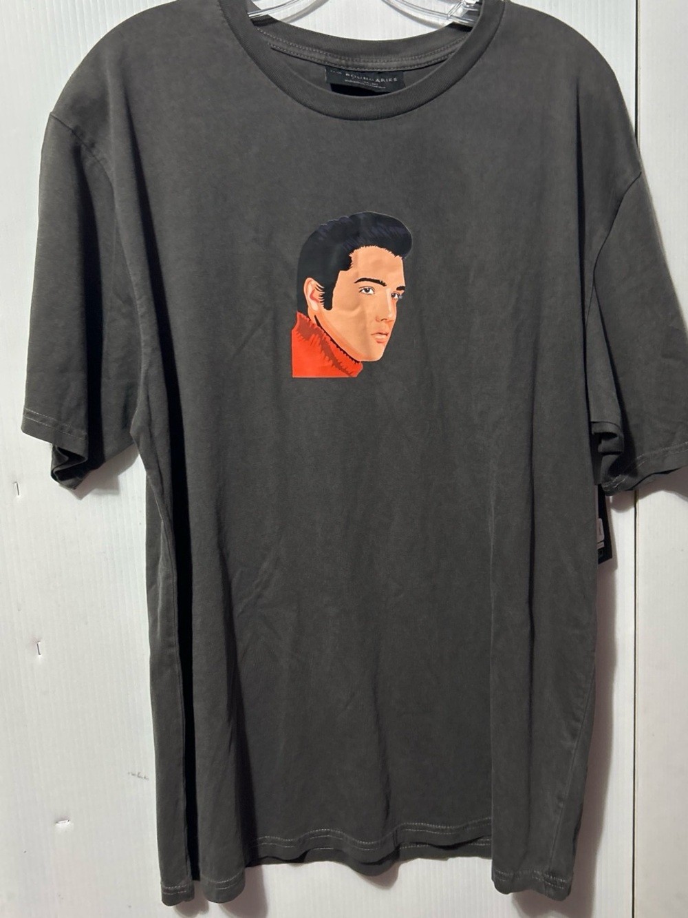 Charcoal Graphic Short Sleeve Tee with Orange Accent